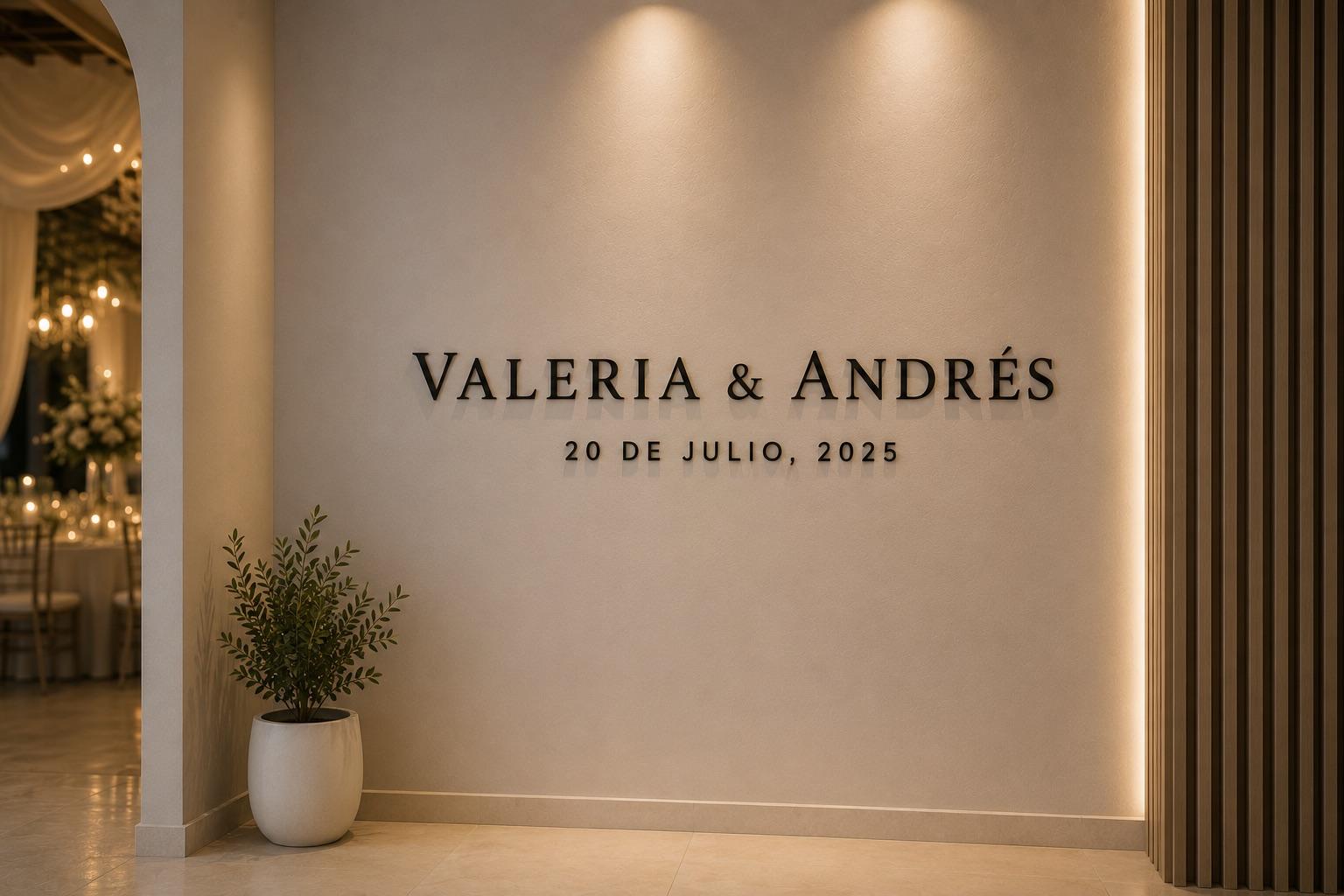 Logo de acrílico montado en la pared de un espacio real